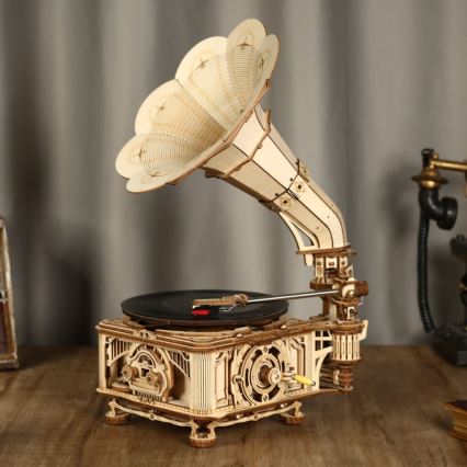 RoboTime - Puzzle 3D mécanique en bois Gramophone (conduite électrique)