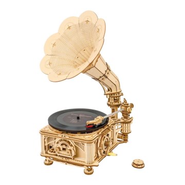 RoboTime - Puzzle 3D mécanique en bois Gramophone (mécanisme manuel)