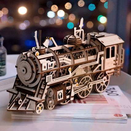 RoboTime - Puzzle 3D mécanique en bois Locomotive à vapeur