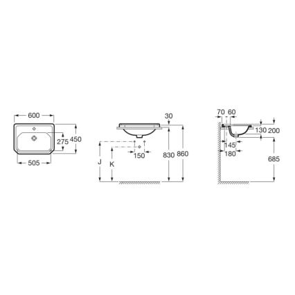 Roca A3270A5000 - Inbouw wastafel CARMEN 60x45 cm keramiek/wit