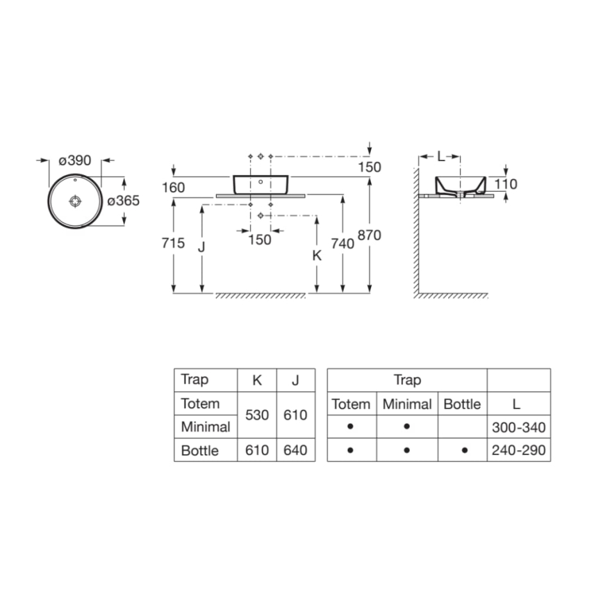 Roca A3270MJ000 - Opbouwwastafel GAP Ø 39 cm keramiek/wit