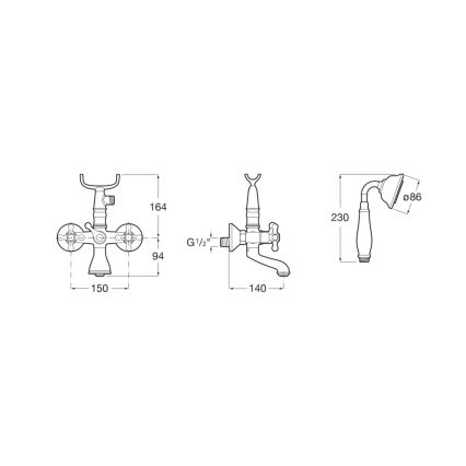 Roca A5A014BC00 - Ensemble pour baignoire avec mitigeur CARMEN RETRO, finition chrome brillant