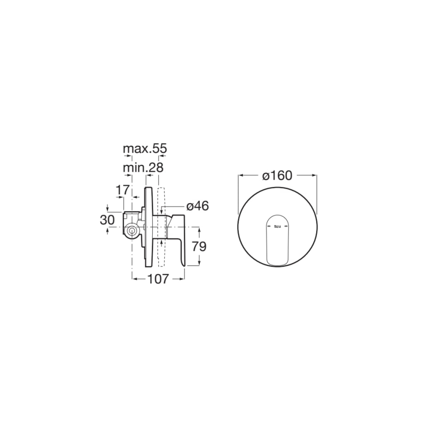 Roca A5A226EC00 - Mitigeur de douche encastré CALA, chromé brillant