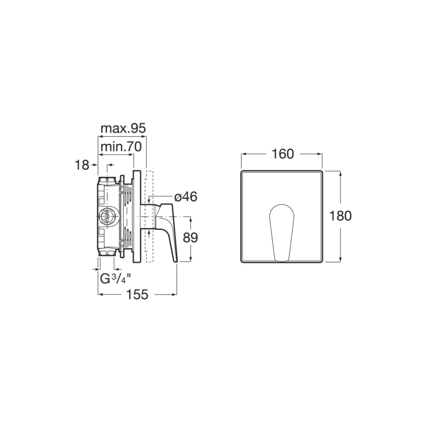 Roca A5A2B90C00 - Inbouw douchekraan ATLAS, glanzend chroom