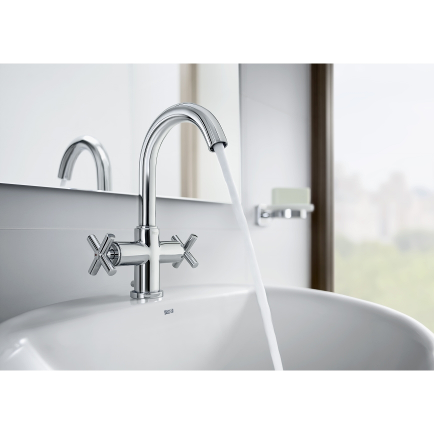 Roca A5A3043C00 - Robinet de lavabo + bonde avec trop-plein LOFT 27 cm chrome brillant