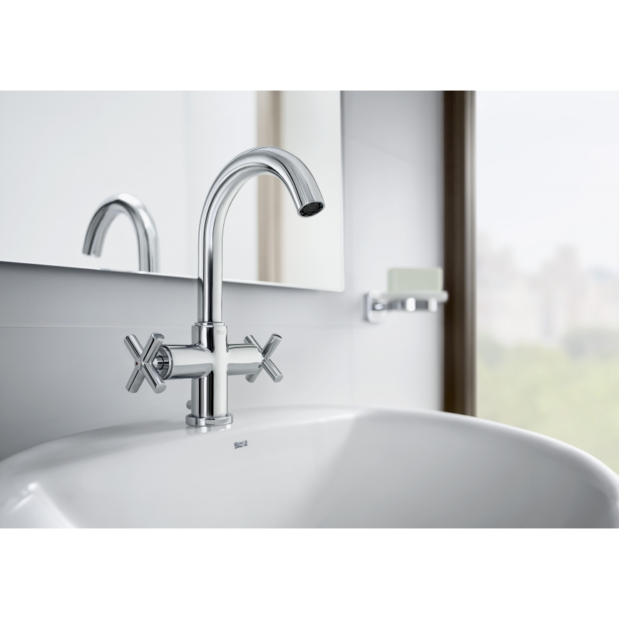 Roca A5A3043C00 - Robinet de lavabo + bonde avec trop-plein LOFT 27 cm chrome brillant