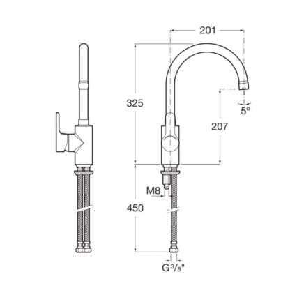 Roca A5A8409C00 - Kraan voor gootsteen L20 32,5 cm glanzend chroom