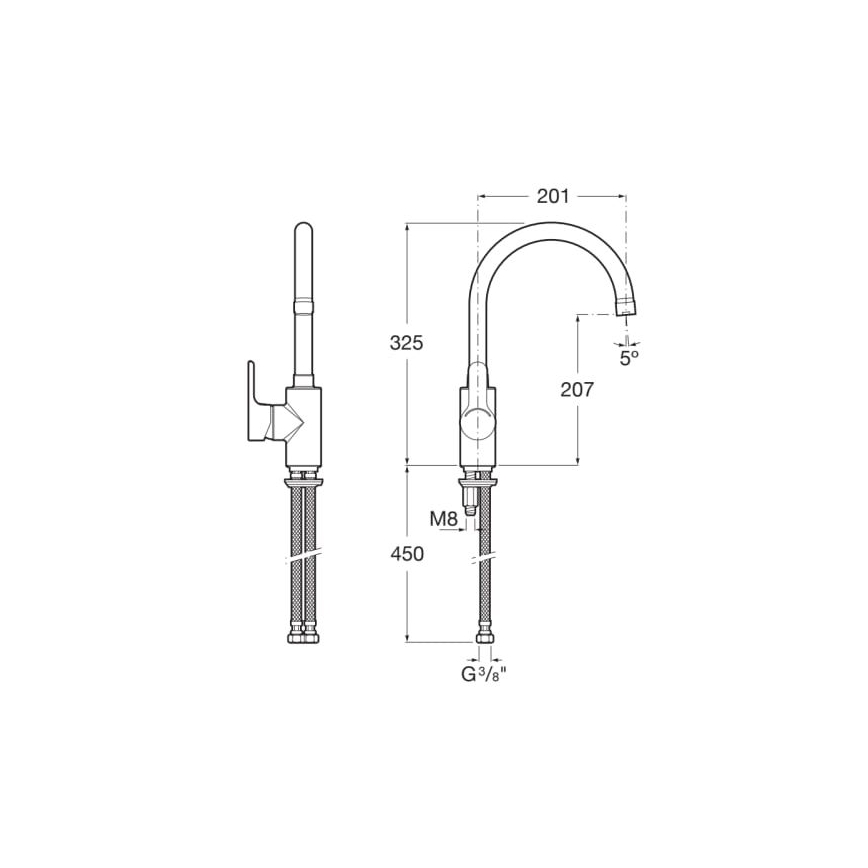 Roca A5A8409C00 - Kraan voor gootsteen L20 32,5 cm glanzend chroom