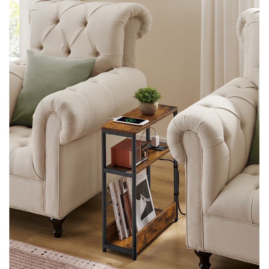 ROD bijzettafel met ingebouwd stopcontact en USB-poorten, bruin/zwart