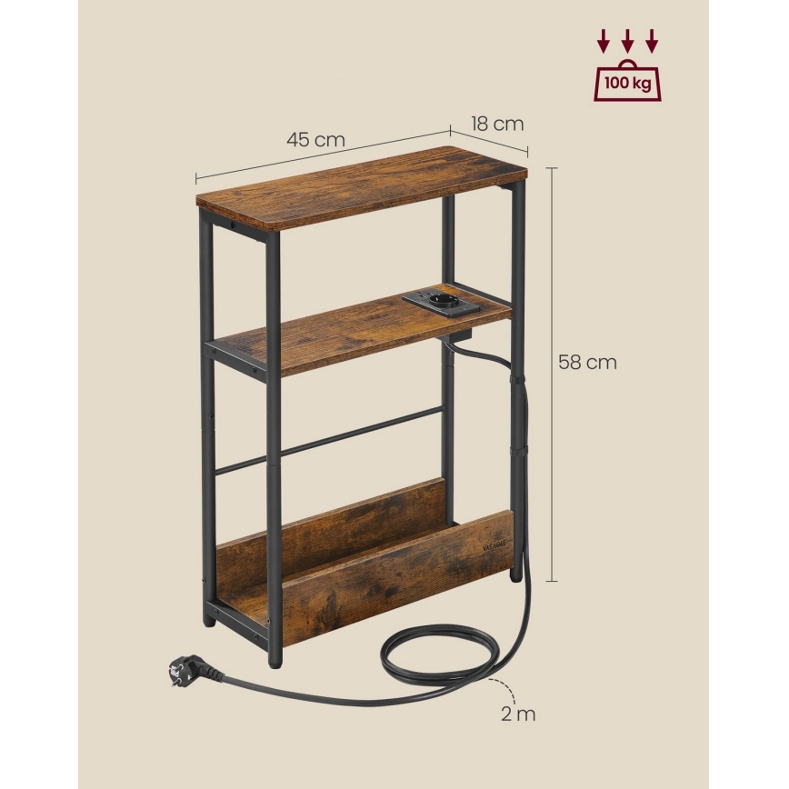 ROD bijzettafel met ingebouwd stopcontact en USB-poorten, bruin/zwart