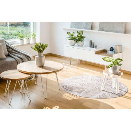 Rond vloerkleed SALAMANCA 100 cm beige/wit met bladmotief