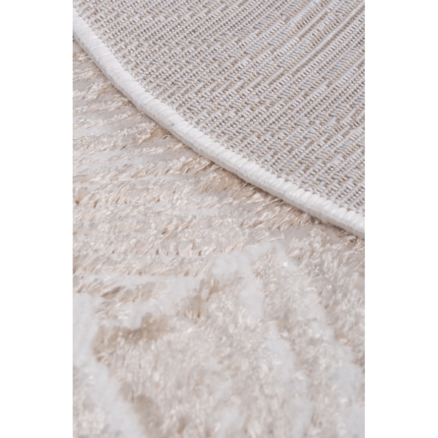 Rond vloerkleed SALAMANCA 100 cm beige/wit met bladmotief