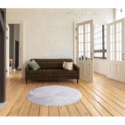 Rond vloerkleed SALAMANCA 100 cm grijs/wit