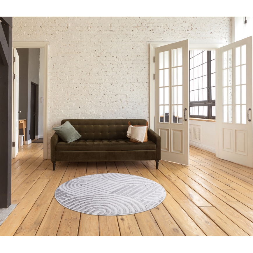 Rond vloerkleed SALAMANCA 100 cm grijs/wit