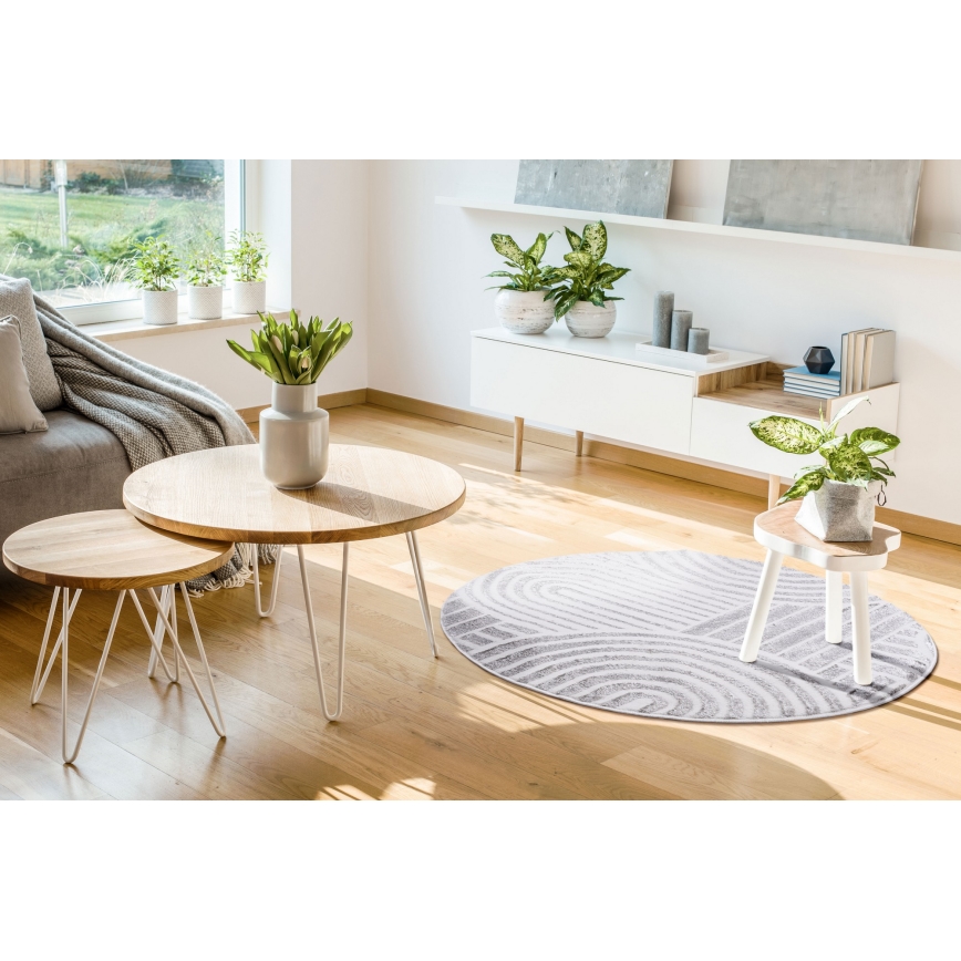 Rond vloerkleed SALAMANCA 100 cm grijs/wit