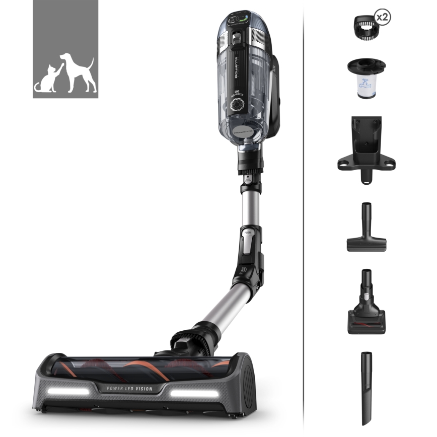 Rowenta - 3-in-1 steelstofzuiger X-FORCE ANIMAL AUTO 480W/32,4V zwart 2000 mAh