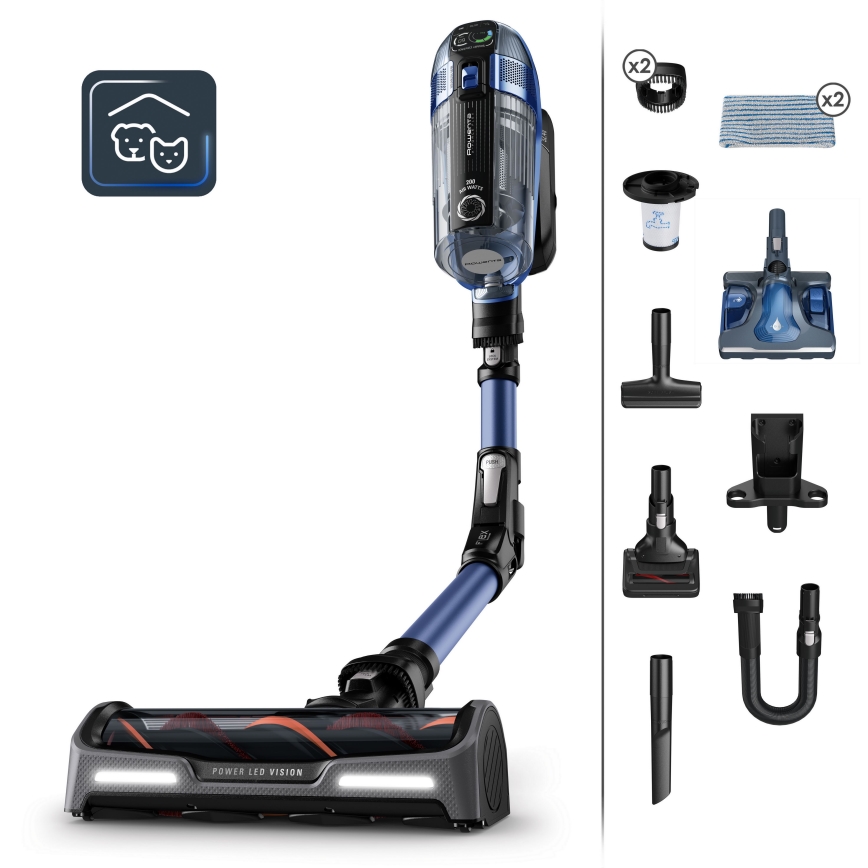 Rowenta - Steelstofzuiger met een dweil X-FORCE FLEX ANIMAL AQUA AUTO 3in1 480W/32,4V 2500 mAh blauw