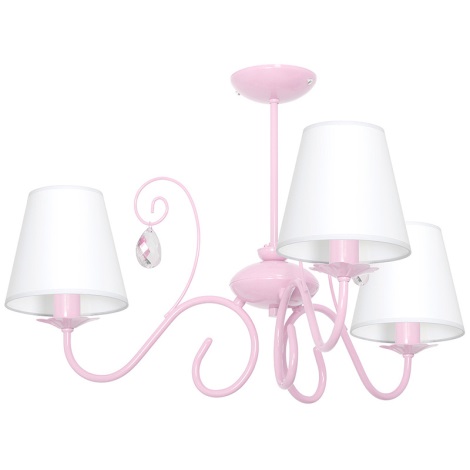 Roze Hanglamp kinderkamer LAURA 3x E14 / 60W / 230V