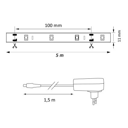 Ruban LED RVB à intensité variable MAGIC 5 m LED/24W/230V + télécommande
