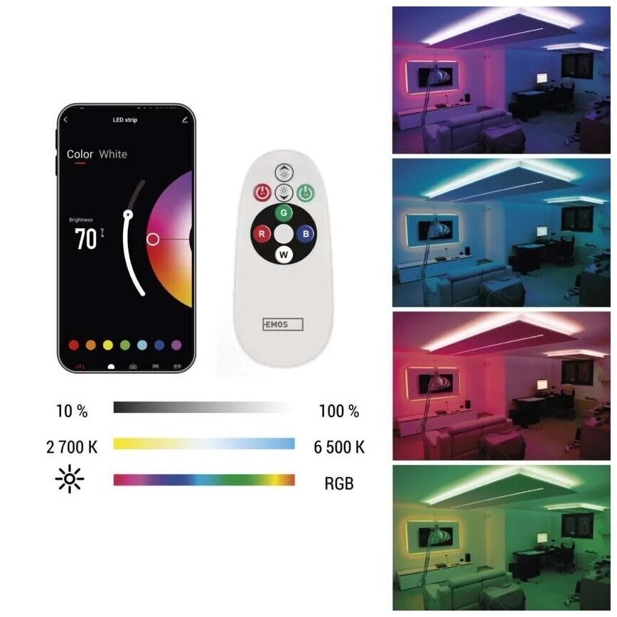 Ruban RGB+CCT à intensité variable GOSMART LED/11W/230V 2 m 2700-6500K IP44 Wi-Fi + Télécommande
