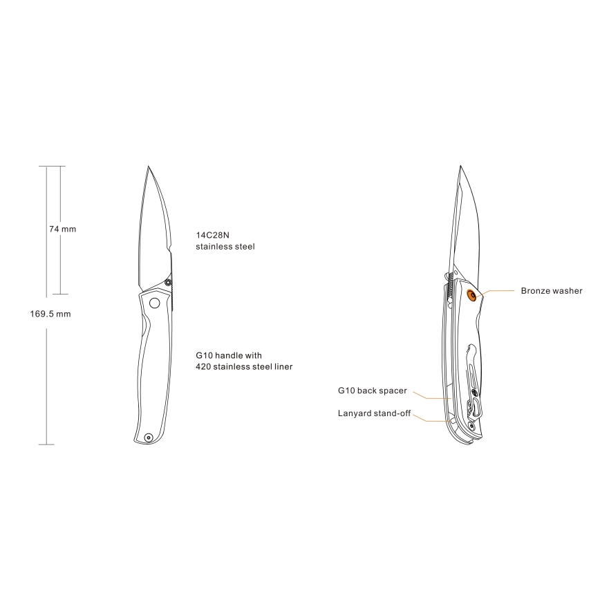 Ruike RUP661B - Opvouwbaar compact mes 16,9 cm zwart