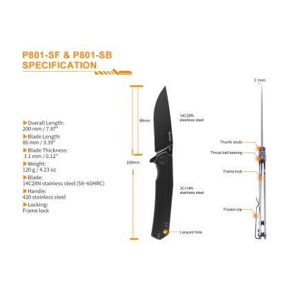 Ruike RUP801SB - Opvouwbaar zakmes 20 cm grijs
