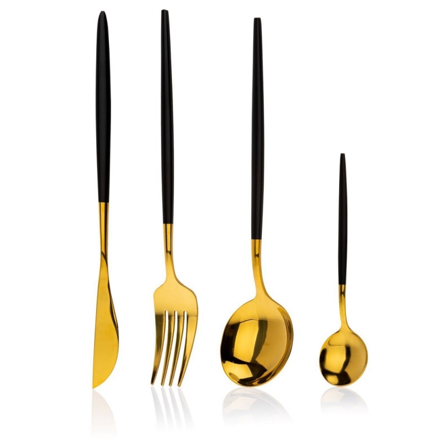 RVS bestekset LIJO 4 delig zwart/goud
