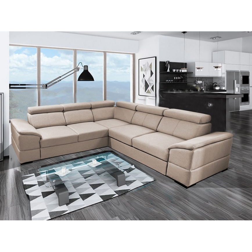 Salon d'angle universel pliable avec un espace de stockage GRANADA beige