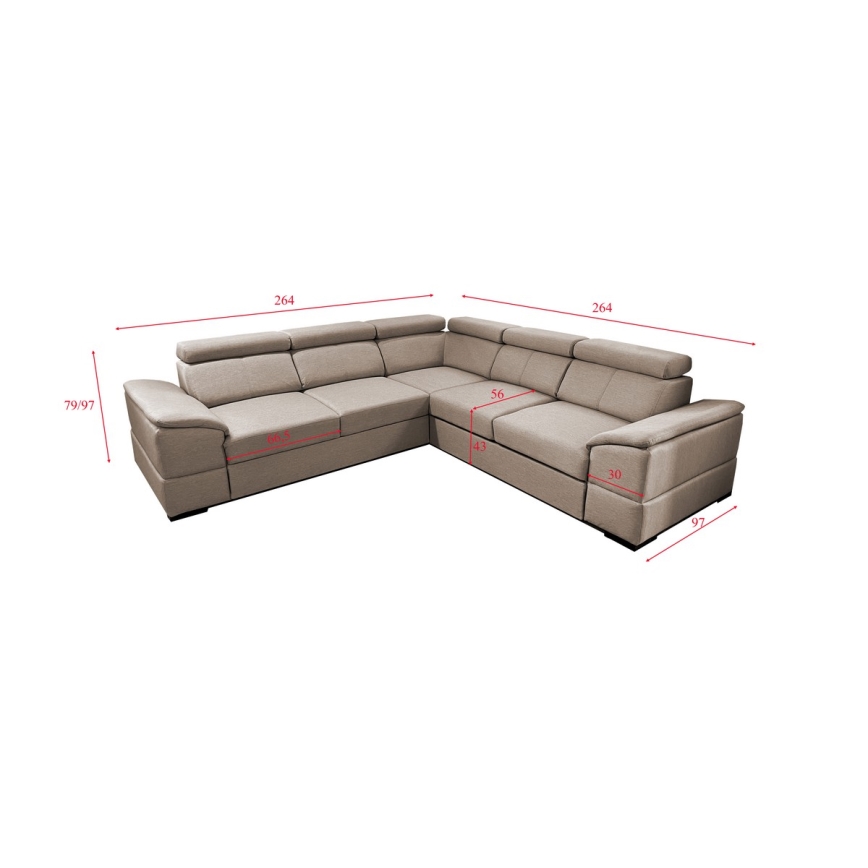 Salon d'angle universel pliable avec un espace de stockage GRANADA beige