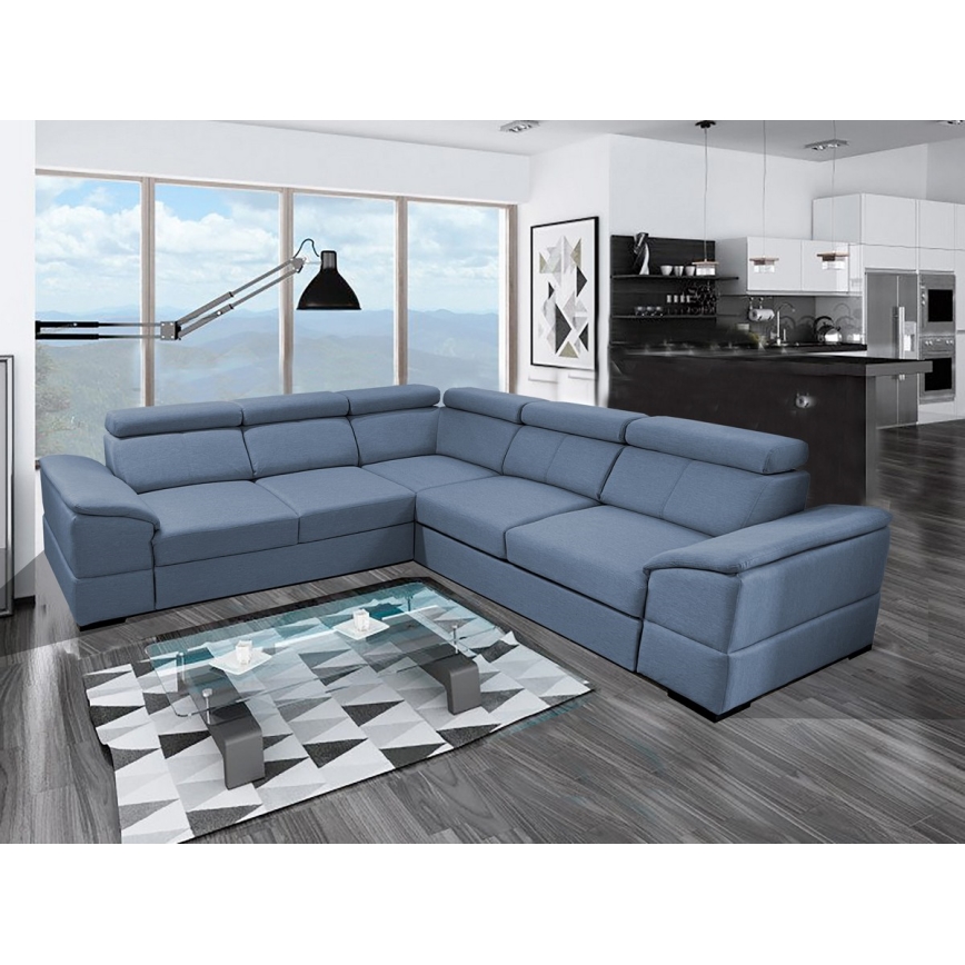 Salon d'angle universel pliable avec un espace de stockage GRANADA bleu