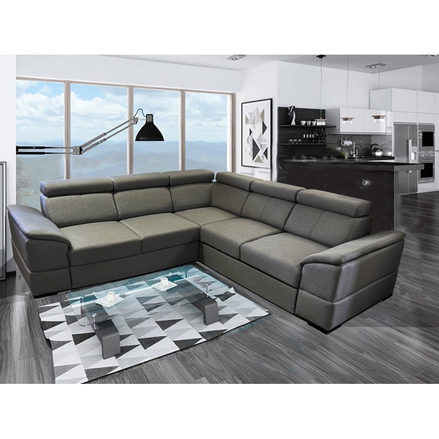Salon d'angle universel pliable avec un espace de stockage GRANADA gris foncé