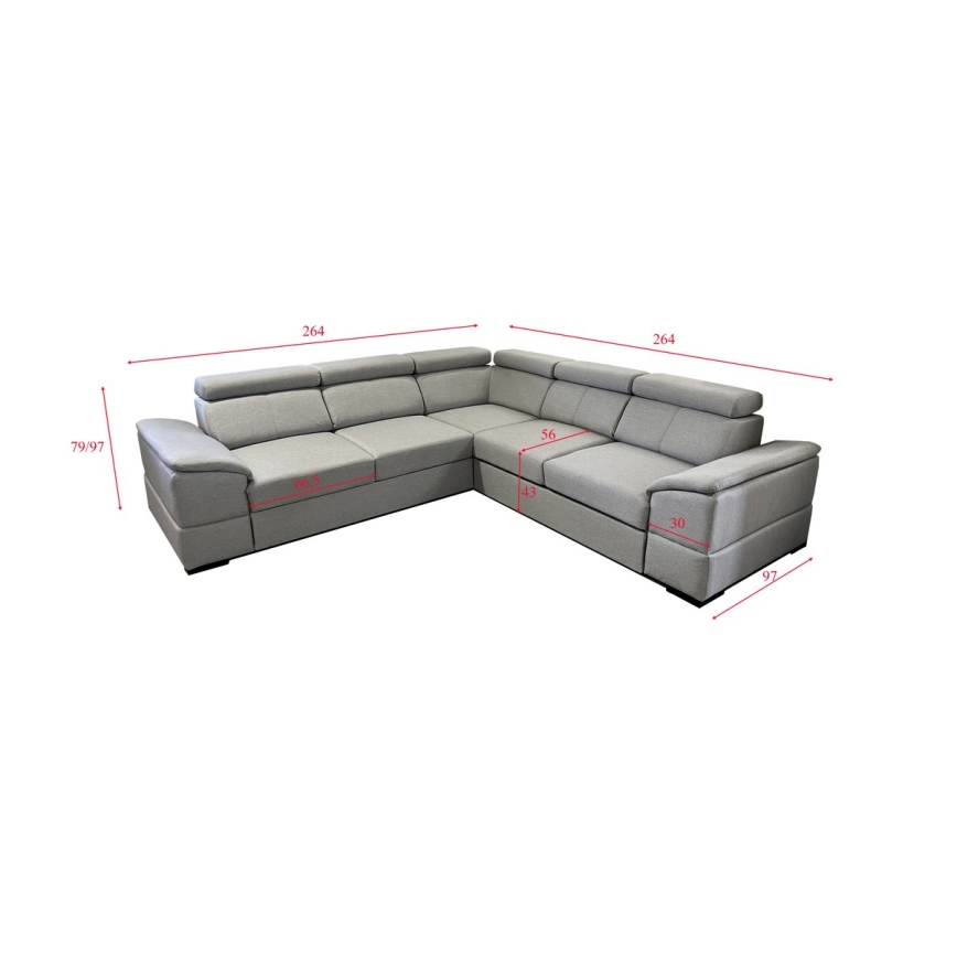 Salon d'angle universel pliable avec un espace de stockage GRANADA gris