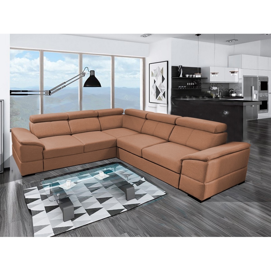 Salon d'angle universel pliable avec un espace de stockage GRANADA marron