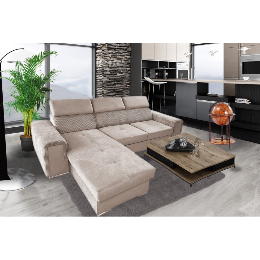 Salon d'angle universel pliable avec un espace de stockage SALVADA beige