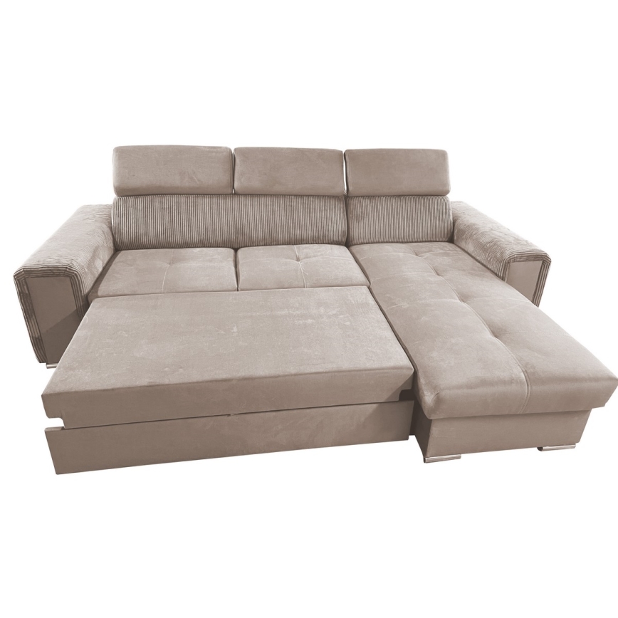 Salon d'angle universel pliable avec un espace de stockage SALVADA beige