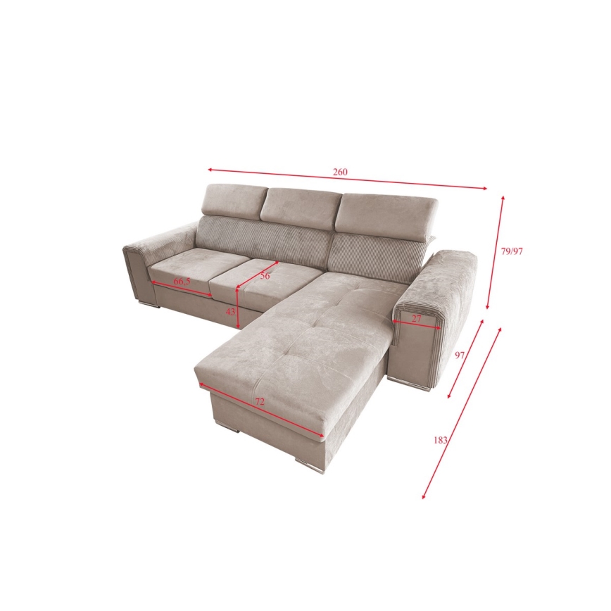 Salon d'angle universel pliable avec un espace de stockage SALVADA beige