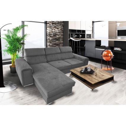 Salon d'angle universel pliable avec un espace de stockage SALVADA gris foncé