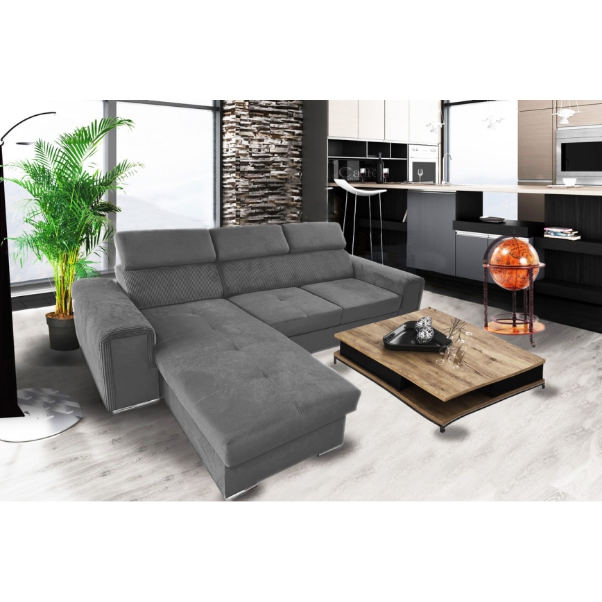 Salon d'angle universel pliable avec un espace de stockage SALVADA gris foncé