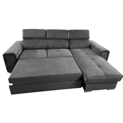 Salon d'angle universel pliable avec un espace de stockage SALVADA gris foncé