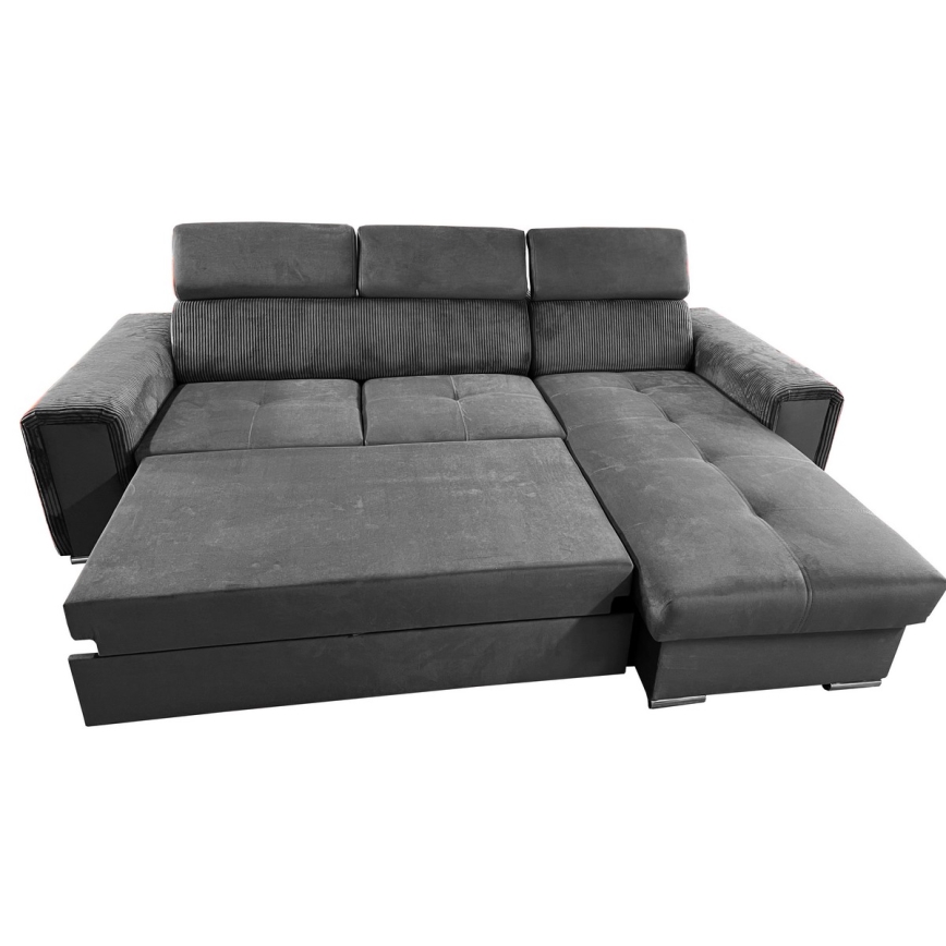Salon d'angle universel pliable avec un espace de stockage SALVADA gris foncé
