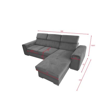 Salon d'angle universel pliable avec un espace de stockage SALVADA gris foncé