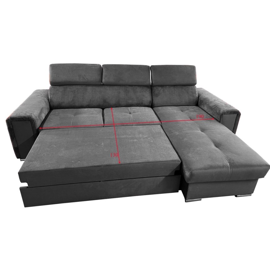 Salon d'angle universel pliable avec un espace de stockage SALVADA gris foncé
