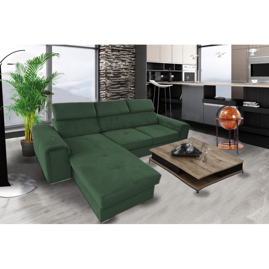 Salon d'angle universel pliable avec un espace de stockage SALVADA vert