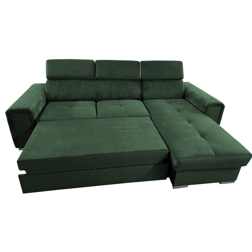 Salon d'angle universel pliable avec un espace de stockage SALVADA vert