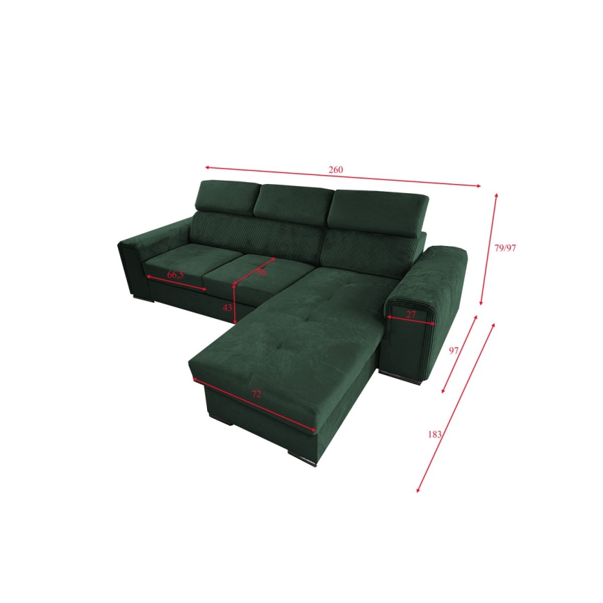 Salon d'angle universel pliable avec un espace de stockage SALVADA vert