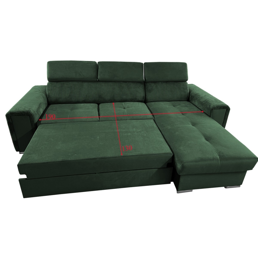Salon d'angle universel pliable avec un espace de stockage SALVADA vert