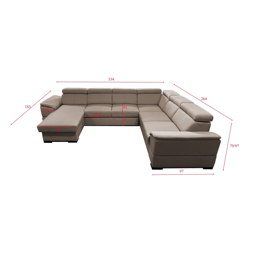 Salon pliable en U avec coin universel avec un espace de stockage GRANADA beige