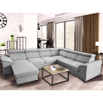 Salon pliable en U avec coin universel avec un espace de stockage GRANADA gris clair
