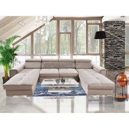 Salon pliable en U avec coin universel avec un espace de stockage SALVADA beige