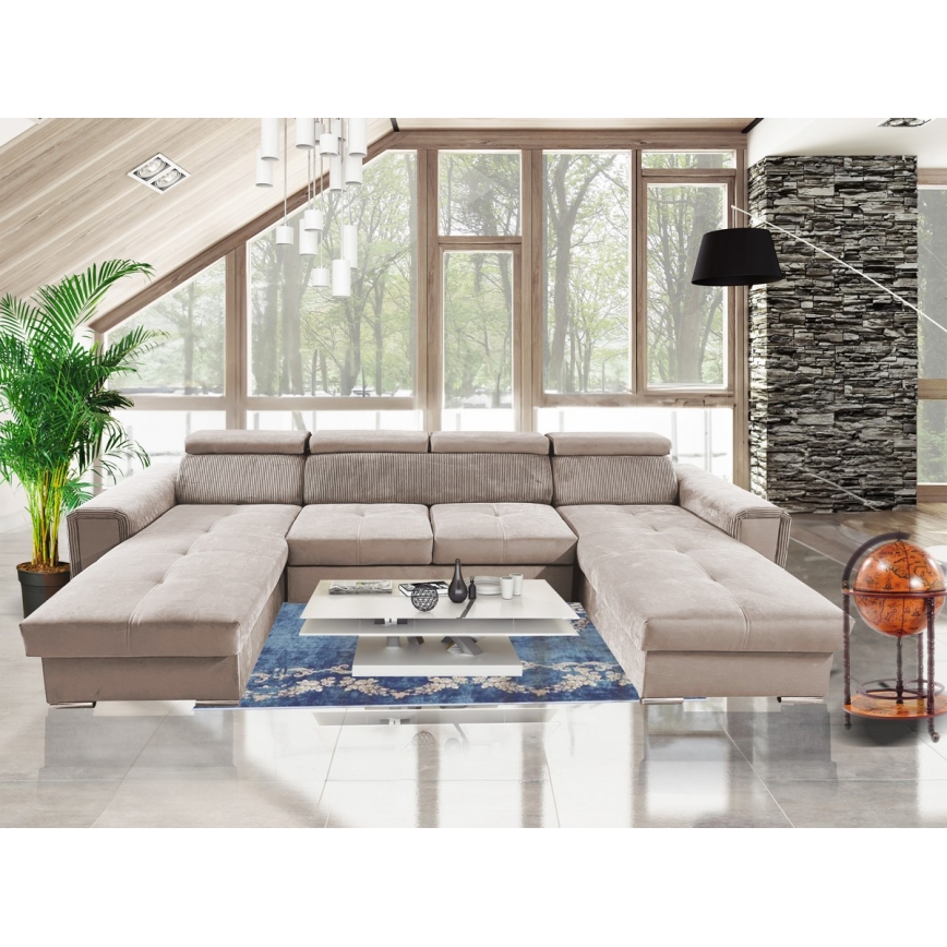 Salon pliable en U avec coin universel avec un espace de stockage SALVADA beige